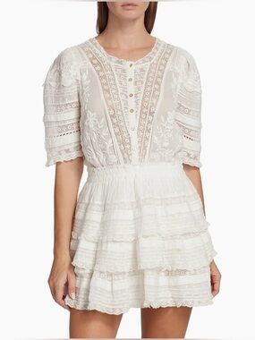 LoveShackFancy - White Quincy Embroidered Lace Minidress - Size XS